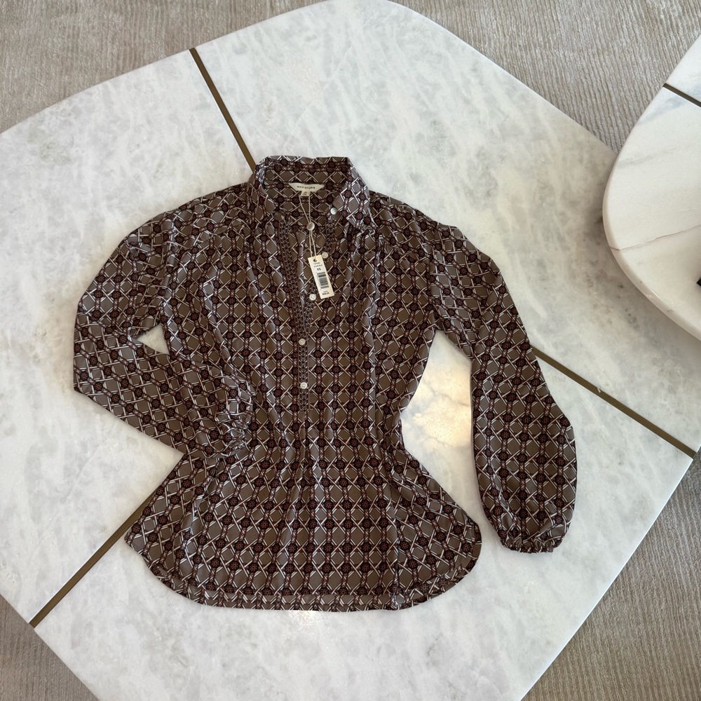 Max Studio Geometric Print Brown Blouse
